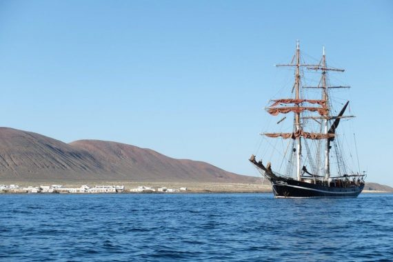 Eye of the Wind anchored in the Caribbean